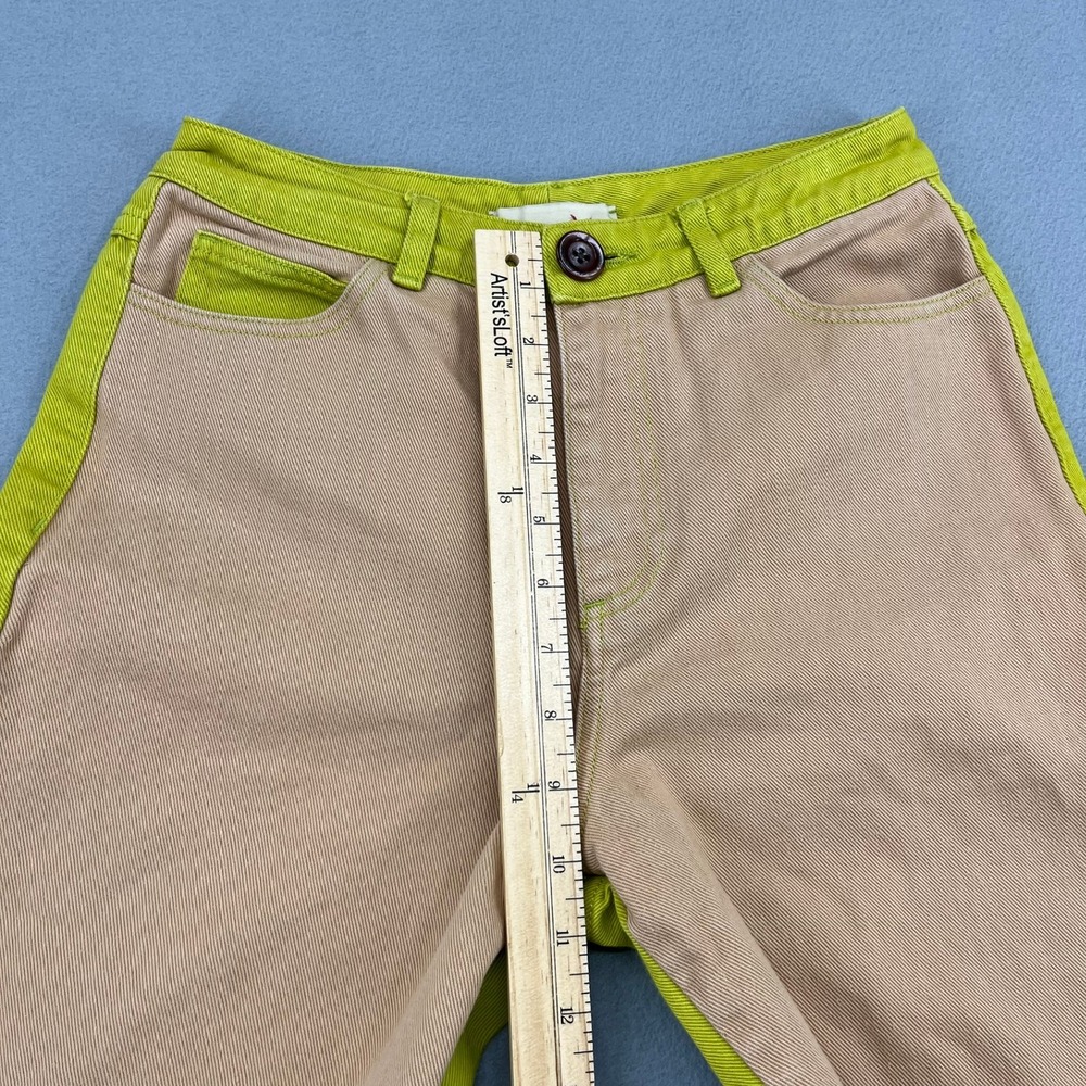 Paloma Wool Women Lime Green Tan Two Tone Colorblock Straight Leg Pants Size 36 - Picture 5 of 14
